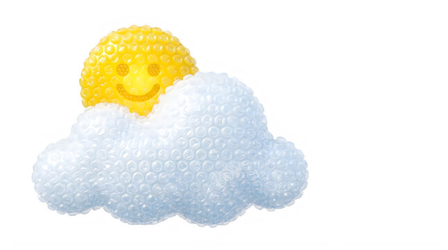 Plastic beads cloud and sun with smiley face on transparent background