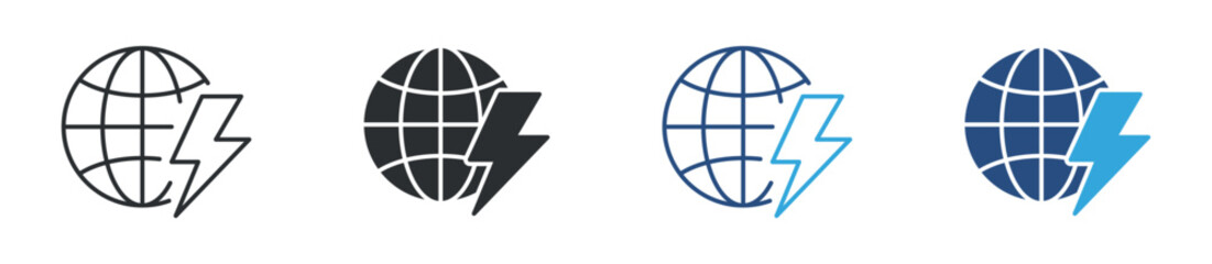 Global energy icon set. world globe with lightning bolt. power and electricity concept. vector illustration. © Icon Atelier