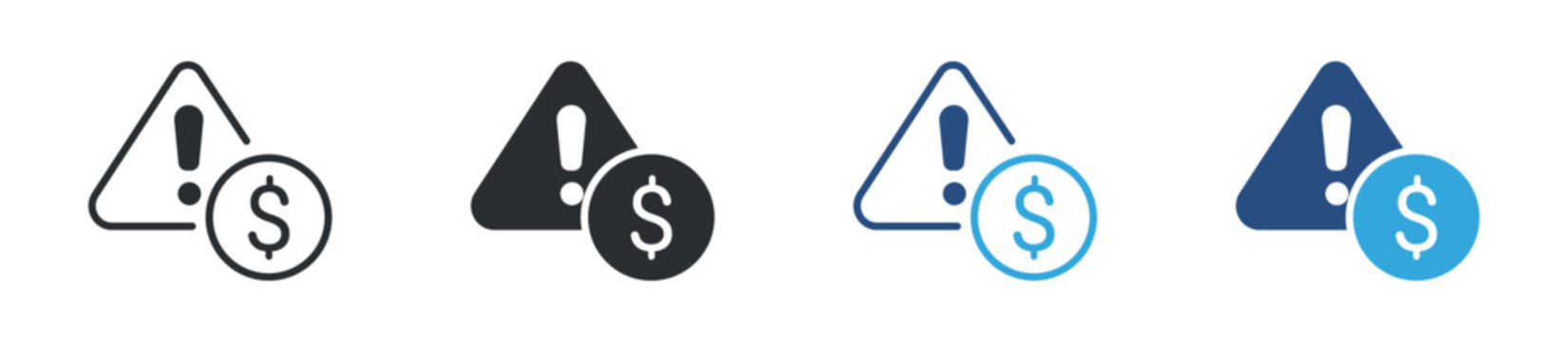 Financial risk icon set. warning sign with dollar symbol. risk and money caution concept. vector illustration.

