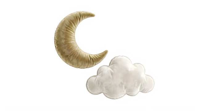 Cute plush toy moon and cloud for nursery decoration  soft fabric  isolated transparent background