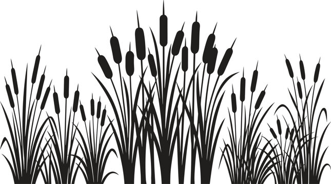 black cattail plants on white background