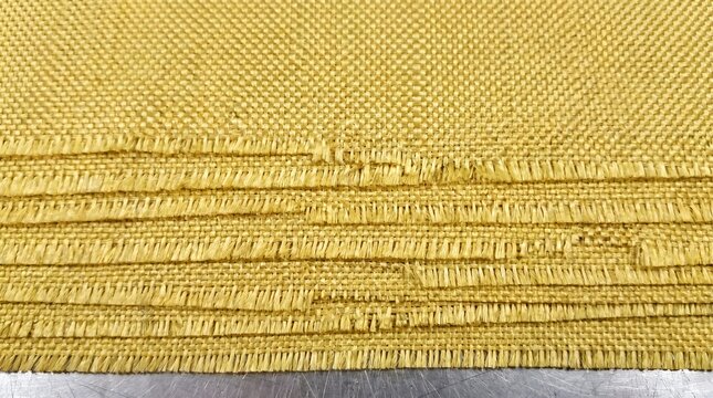 Yellow fabric textile texture in a stack, detail of woven cloth manufacturing detail,copy space, professional background, technical textile