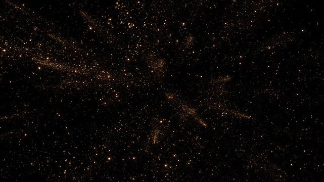 Golden Explosion of Glowing Particles on Black Background 4K Abstract Glitter Effect Glitter with Flickering. Elegant Confetti Burst Black Background. Slow Motion Animation Explode Sparkle Particles.