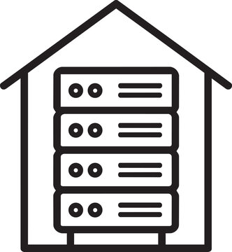 Data center facility architecture house building with computer server rack mainframe technology outline vector illustration