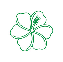 Fototapeta premium A green line drawing of a hibiscus flower isolated on white background