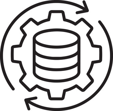 Data storage database inside mechanic processing gear cog with synchronization arrow technology linear vector illustration