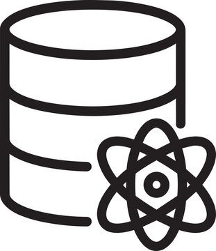 Digital database storage cylinder drive with quantum atom physics symbol technology linear minimalist vector illustration
