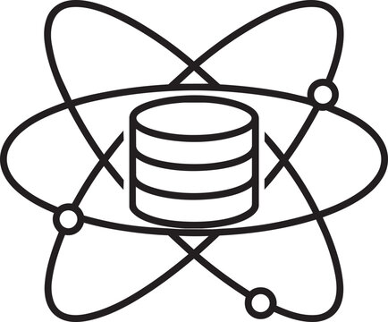 Quantum database data storage with large atomic physics orbit structure digital technology linear vector illustration