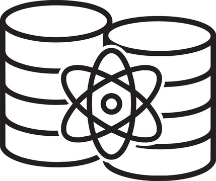 Digital data storage database drive with quantum atomic physics symbol technology linear isolated vector illustration