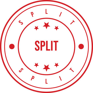 Distinctive red circle stamp prominently displaying the word SPLIT on a bright white isolated background