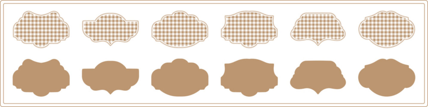 Beige Gingham Horizontal Ornamental Label Shapes Set with Vintage Frame Borders Collection
