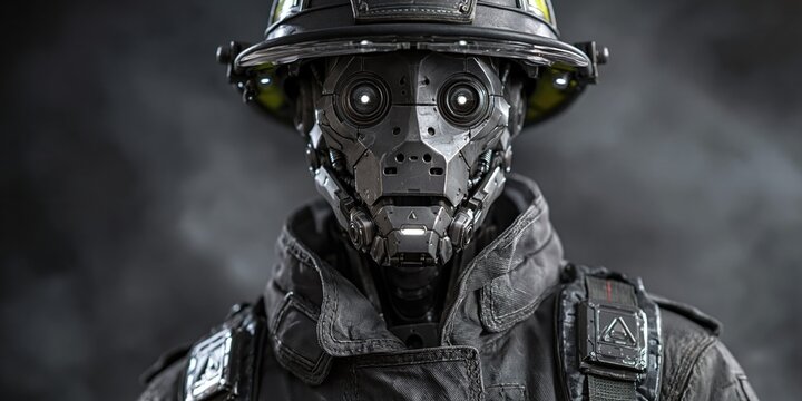 ai robot firefighter is wearing protective gear read to fight fires