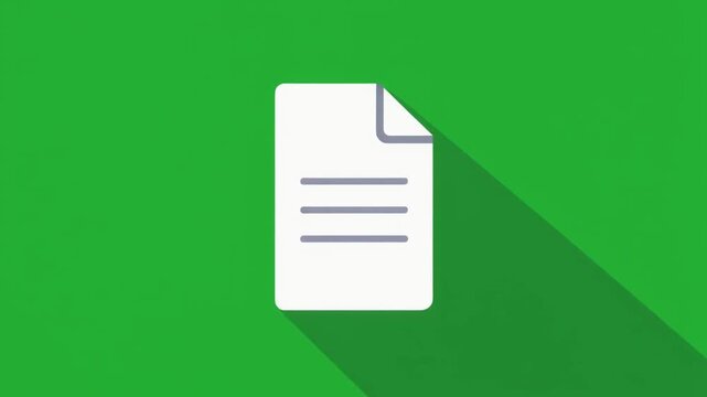 Clean and modern Vector illustration of a flat design document icon, featuring a white paper sheet with text lines, centrally placed on a vivid green background