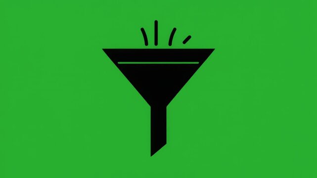 Clean Flat Design Vector Funnel Icon on a Bright Green Screen Background, Symbolizing Data Filtering, Optimization, and Selection Processes for Business Analytics and Information Management
