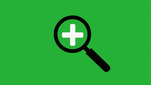 Vector Magnifying Glass with Plus Sign Icon on Green Background