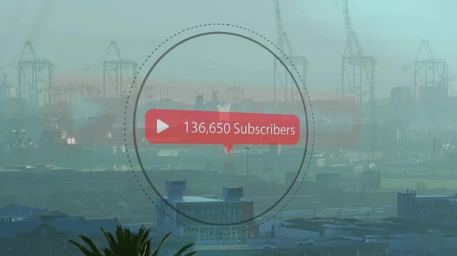 Red progress bar filling ring moving subs bubble climbing to 679k showing growth over port haze