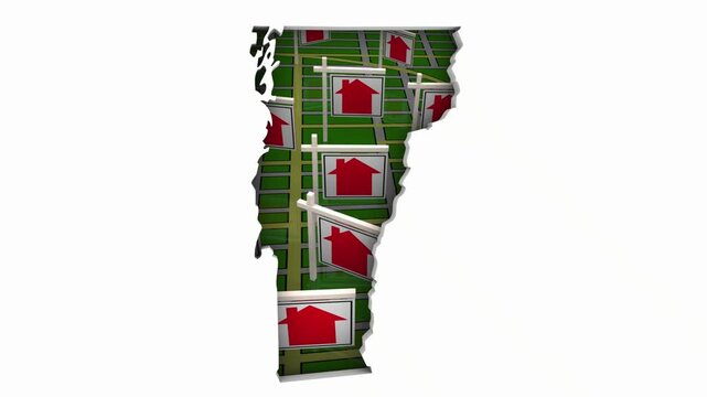 Vermont VT State Real Estate Market Homes Houses For Sale Signs Map Move Relocate 3d Animation
