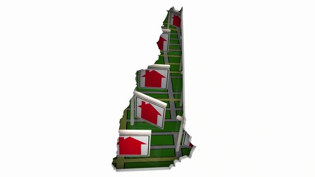 New Hampshire NH State Real Estate Market Homes Houses For Sale Signs Map Move Relocate 3d Animation