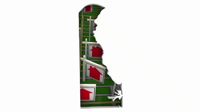 Delaware DE State Real Estate Market Homes Houses For Sale Signs Map Move Relocate 3d Animation