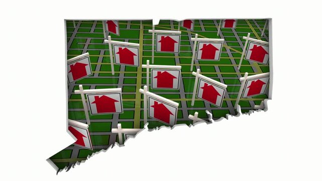 Connecticut CT State Real Estate Market Homes Houses For Sale Signs Map Move Relocate 3d Animation