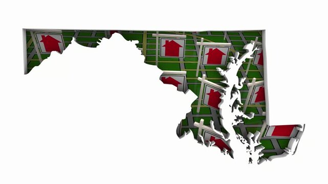 Maryland MD State Real Estate Market Homes Houses For Sale Signs Map Move Relocate 3d Animation