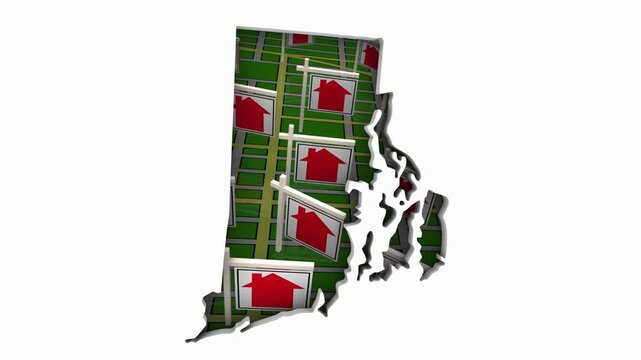 Rhode Island RI State Real Estate Market Homes Houses For Sale Signs Map Move Relocate 3d Animation