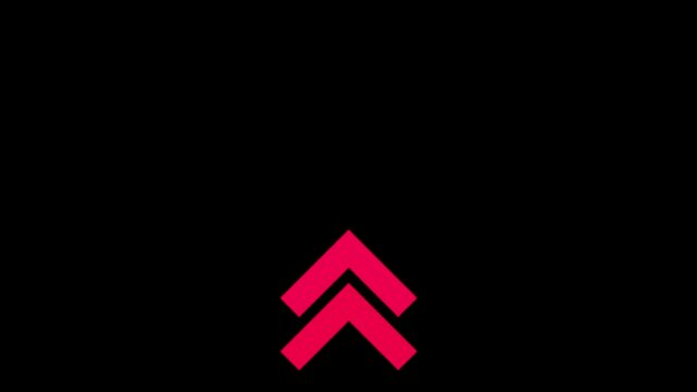 Animated pink chevron arrows pointing upward on black background, minimalist motion animation