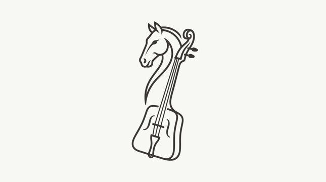 Unique Traditional Mongolian Morin Khuur Horse Head Fiddle String Instrument Outline on Light Background
