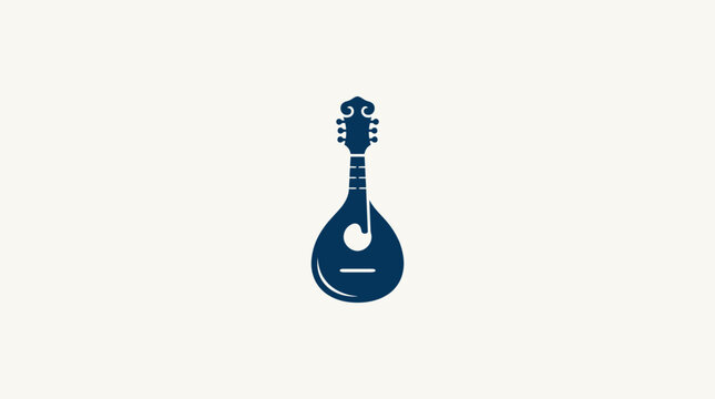 Dark Blue Stylized Mandolin String Instrument Icon on Isolated Light Background