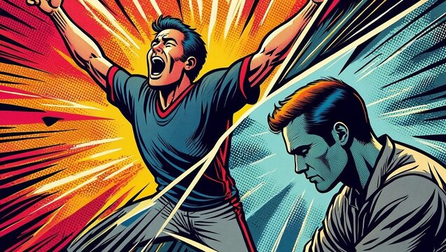 Dynamic Pop Art Exuberant Celebration of Victory Contrasted with Quiet Reflection of Defeat