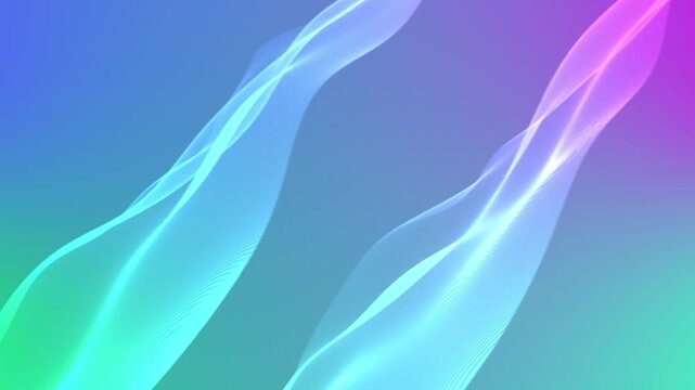 Abstract wavy light trails in blue and pink gradient background, smooth flowing ribbons, modern vibrant minimalist design