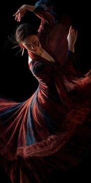 Elegant Flamenco dancer gracefully moving