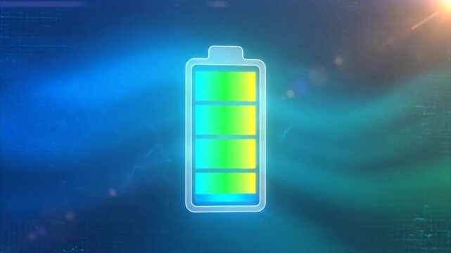 Charging smartphone battery animation graphic with dynamic blue and green background concept