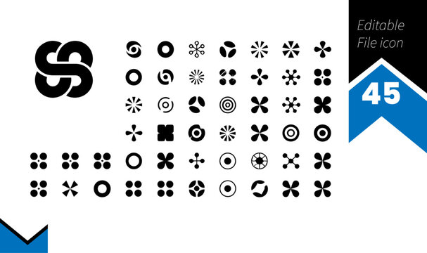 Editable File Icons, 45 Black and White Symbols, Vector Graphic Set, Icon Collection