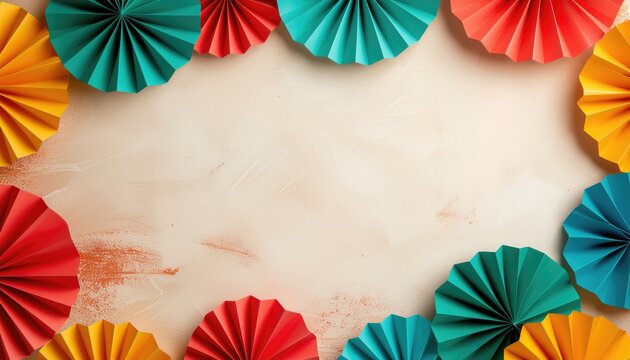 Bright Cinco de Mayo background with hand-cut paper decorations, subtle texture backdrop