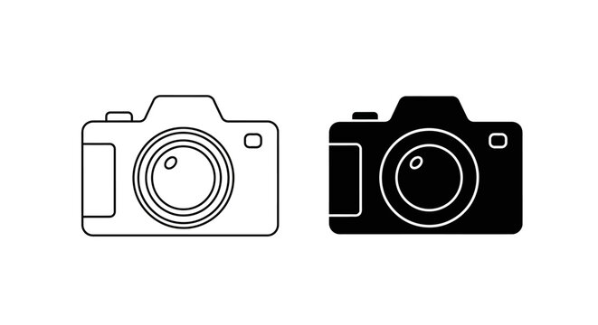 Camera Icon Set Outline and Solid Style Vector Illustration