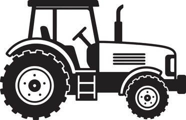 Obraz premium Black and white silhouette of a farm tractor with large tires and a cab also transparent background agriculture
