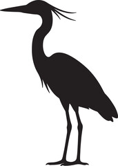 Obraz premium Silhouette of a blue heron standing on its legs, with a long neck and pointed beak, against a white background, also transparent background