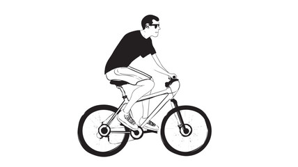 Fototapeta premium Cyclist riding street bicycle in monochrome graphic style, vector-like illustration with motion lines and dynamic pose