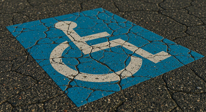 Cracked Asphalt Handicap Parking Symbol