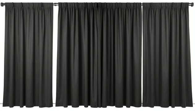 Elegant Charcoal Grey Pleated Blackout Curtains Isolated on White