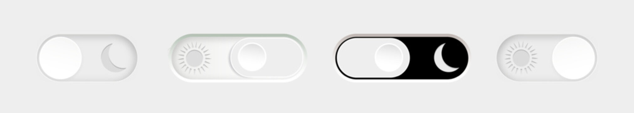 Day and night mode. Dark mode and light mode. Modern button set. Material design switch button. Vector