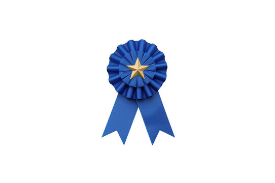 Blue award ribbon rosette with gold star