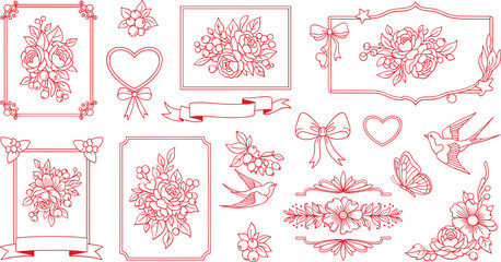 Set of floral design elements for romantic wedding invitations and greeting cards © MDMizanur