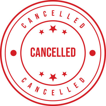 A striking red circular stamp with CANCELLED prominently displayed in the middle