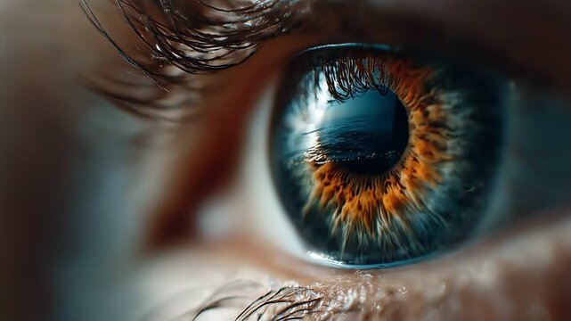 One macro human eye looking and reflecting a powerful crashing ocean wave.
