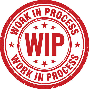 Work in process circular red rubber stamp with stars