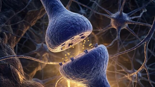 Synapse enables neural signal transmission, a brain cell mechanism for cognitive thought, releasing neurotransmitter chemical, serotonin, dopamine, oxytocin hormone.