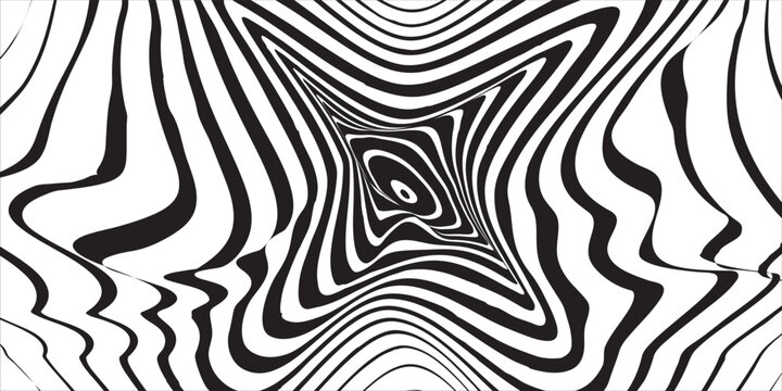 Abstract black and white optical illusion with wavy lines