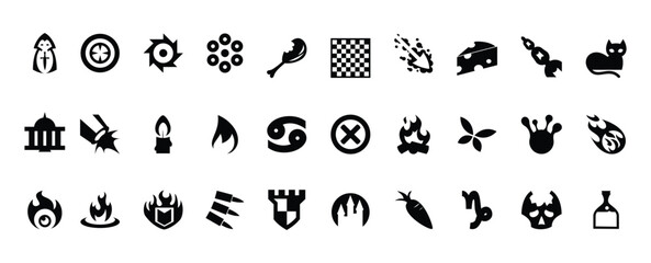 fantasy game icon vector collection with mystical symbols, elemental signs, weapons, monsters, magic emblems and rpg interface design elements © Azmir Art